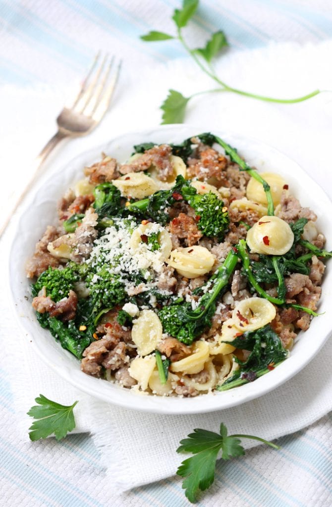 Orecchiette with Sausage and Broccoli Rabe l Panning The Globe