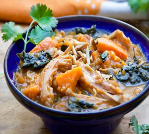 Moroccan Chicken Stew with Sweet Potatoes Apricots and Kale