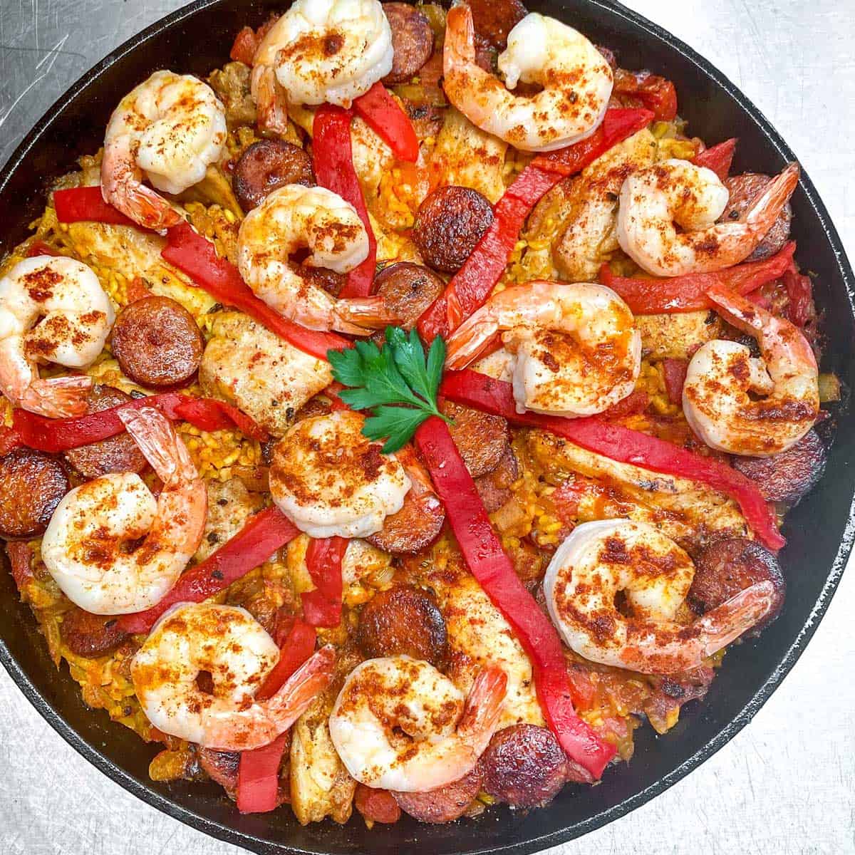 Easy Spanish Seafood Paella Recipe {No Paella Pan Needed!}