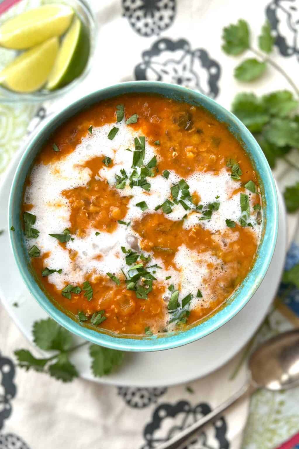 Coconut Curry Red Lentil Soup l Panning The Globe